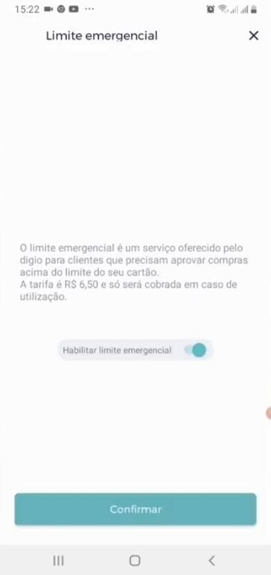 Captura de Tela: Digio App Limite Emergencial 